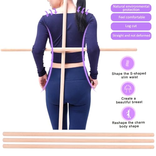 Posture Corrector for Women & Men - Neck, Shoulder & Back Stretcher - 3PCS Multi Use Wooden Yoga Stick - Hunchback and Neck Hump Corrector - Back Straightener, 2x70cm