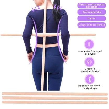 Posture Corrector for Women & Men - Neck, Shoulder & Back Stretcher - 3PCS Multi Use Wooden Yoga Stick - Hunchback and Neck Hump Corrector - Back Straightener, 2x70cm
