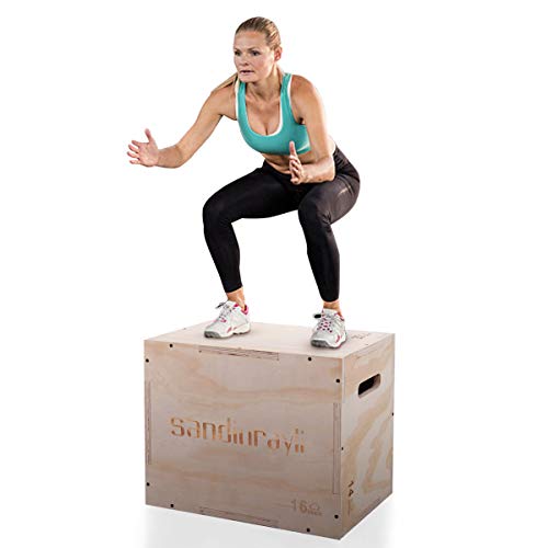 3-in-1 Wooden Plyo Jump Box for Training, Workout Step Platform, Multi-Sided Crossfit Equipment for Exercises of All Skill Levels