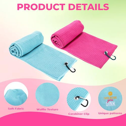 4 Pcs Pickleball Towels, Microfiber Embroidered Waffle Athletic Towel 16" x 24" with Clip Pickleball Fan Accessories for Women Men Ball Gifts Gym Towels