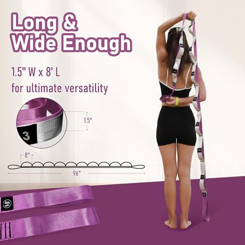 Stretch Bands for Exercise, Non Elastic Yoga Stretching Strap with Loops, 3.8cm x 2.45m, Stretching Bands for Physical Therapy, Yoga, Pilates, Dance, Gymnastics Exercise