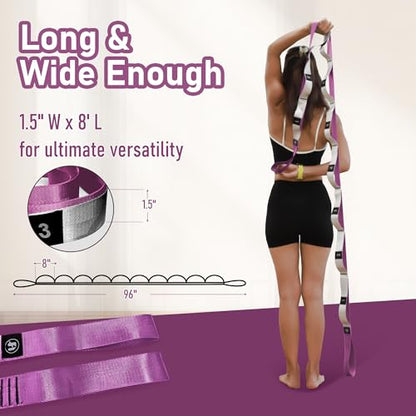 Stretch Bands for Exercise, Non Elastic Yoga Stretching Strap with Loops, 3.8cm x 2.45m, Stretching Bands for Physical Therapy, Yoga, Pilates, Dance, Gymnastics Exercise