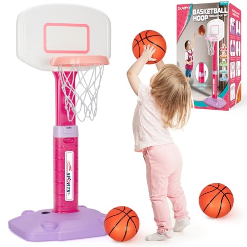 Toddler Basketball Hoop Indoor for Age 1-3, Adjustable Kids Basketball Hoop, Mini Basketball Hoops with 3 Balls for Outdoor Poolside, Birthday Christmas Sport Toys Gift for Baby Boy Girl 1 2 3 4, Pink - color: Pink
