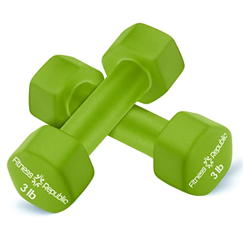 Fitness Republic Neoprene Dumbbell Set of 2, Non-Slip, Hex Shape, Free Weights for Muscle Toning and Strength Building - Portable Home Gym Hand Weights