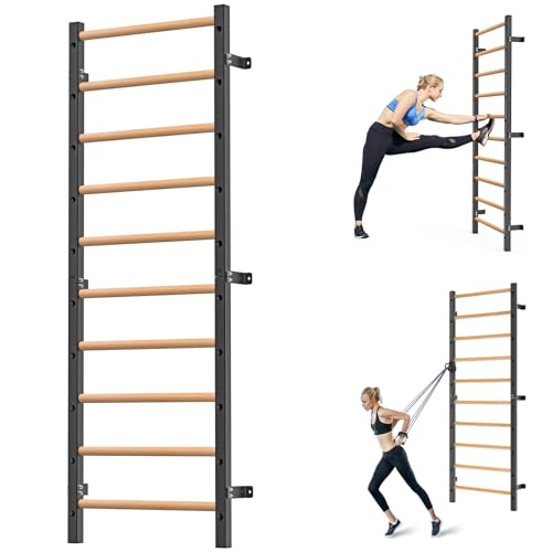 Kipika Gymnastic Stall Bar - 2"x2" Swedish Ladder with 1" Hole, Wall Mounted Pull-up Bar Ladder Suspension Trainer, Solid Wood Grips Gymnastics Training Bar for Home, Wall Gym, School - color: Basic Swedish Ladder
