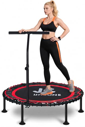 40/48" Foldable Rebounder Trampoline for Adults with Bungee, 450/550 LBS Quiet Indoor Mini Trampoline for Adults Fitness, Gym Workout, Home Exercise - color: Red, size: 40" T-Bar