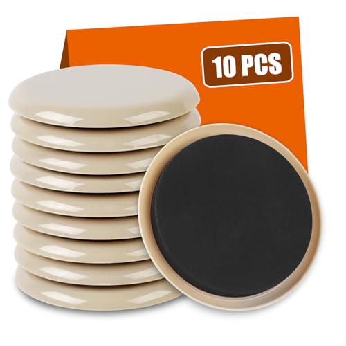 10PCS Furniture Sliders, 3 1/2" Furniture Sliders for Hardwood Floors, Reusable for Carpet, Heavy Duty Furniture Movers Sliders, Carpet, Floor Protectors (Beige)