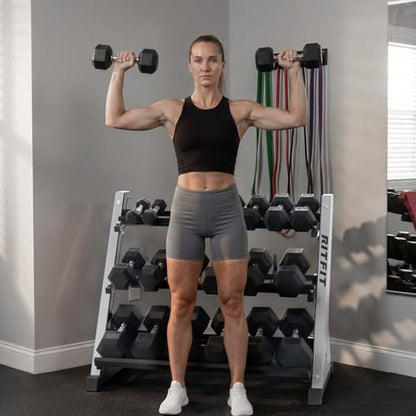 RitFit Rubber Hex Dumbbell Set with Storage Weight Rack - style: 650 LBS with 3-Tier Silver Rack