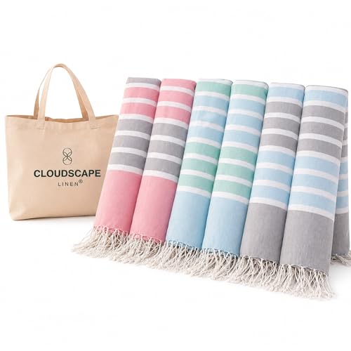 CLOUDSCAPE Extra Large Beach Towel 6 Pack - 39"x71", Quick Dry Pool Towel, Sand Free Vacation Essentials for Adults, Lightweight Turkish Towel, Easy Pack Travel Bath Towel for Swimmers, Multicolor6