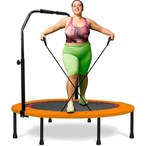 RAVS 40"/48" Foldable Mini Trampoline with Adjustable Handle for Adults - color: Orange, size: 40 inch