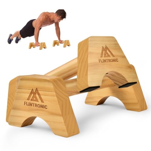 flintronic Push-up Stand, 2 PCS Wood Pushup Bars, Wooden Parallettes Bars, Non-Slip Base with Non-Slip Mat for Strength Training