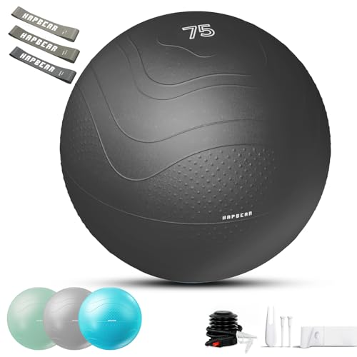 HAPBEAR Exercise Ball (22''/26''/30'') - Anti-Burst Slip-Resistant Yoga/Pilates Ball for Core Training & Posture Improvement, Home Gym/Rehab/Pregnancy Ball, Quick Pump & 3 Resistance Bands Included - color: Black, size: XL (27-30IN / 68-75cm)