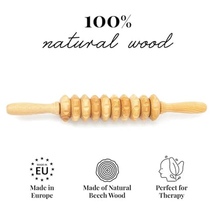 Tuuli Accessories - Wooden Massage Roller, Multi-Functional Body Roller for Cellulite, Muscle Tension and Skin Health Support, Natural Massager for Women and Men