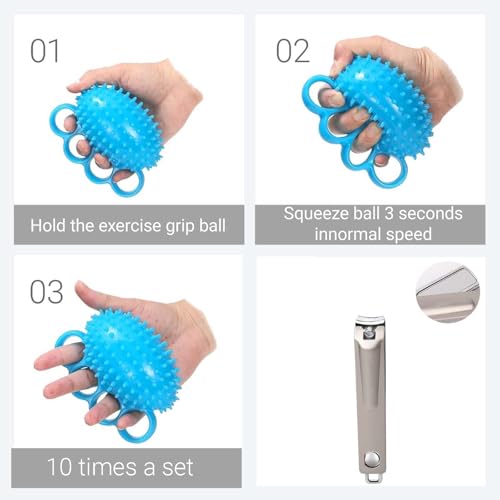 Finger Exerciser Hand Squeeze Ball for Adults, Hand Grip Strength Trainer with Nail Clippers, Pain Relief & Improve Flexibility, Hand Exercisers for Rehab, Arthritis, Carpal Tunnel