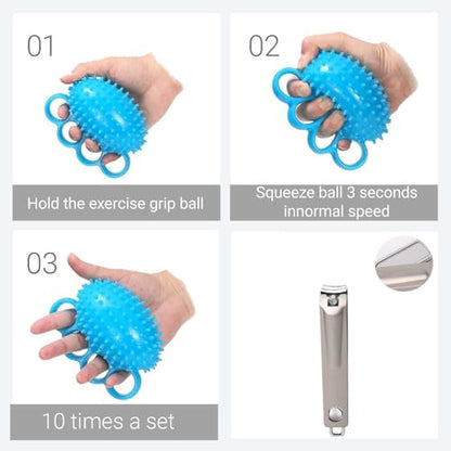 Finger Exerciser Hand Squeeze Ball for Adults, Hand Grip Strength Trainer with Nail Clippers, Pain Relief & Improve Flexibility, Hand Exercisers for Rehab, Arthritis, Carpal Tunnel