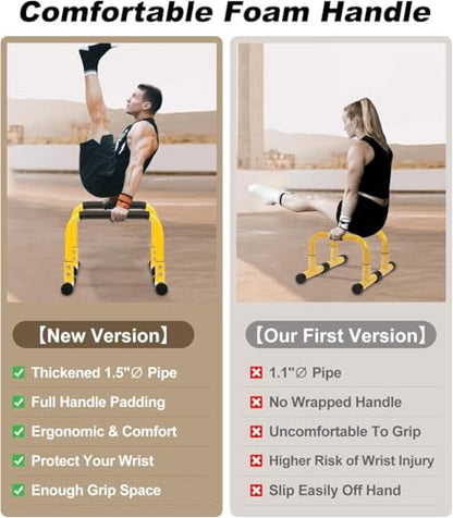 Push Up Bar, 14'' High Steel Parallettes & Dip Bar with Full Coverage Foam Handle, Heavy-Duty Calisthenics Parallel Bars for L-Sit, Dips, Home Gym Strength Training Workout