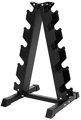 Fitvids Rubber Encased Hex Dumbbell, 25LB Pair with A-Frame Rack