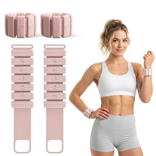 Silicone Wrist Ankle Weights 2Pcs Each Adjustable Weighted Bracelets for Women Men, Waterproof Sweatproof for Yoga Walking Gym Arm Leg Strength Training