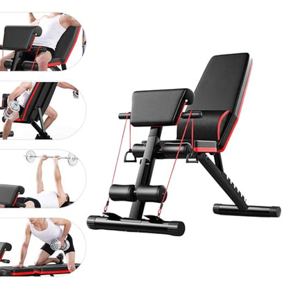 Foldable Workout Weight Bench, Strength Training Bench with Leg Extension and Leg Curl, 7 Backrests Adjustable Exercise Equipment for Full Body Workout, for Small Space Apartment Room, Home, Gym