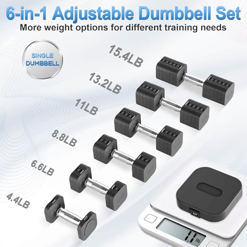 Hezeyferg 30.8LB Adjustable Dumbbell Set, Each Adjustable Weight Dumbbell with 6 Levels 4.4/6.6/8.8/11/13.2/15.4lb, Hand Weights Set for Men/Women Home Gym Exercise Workout - color: Black