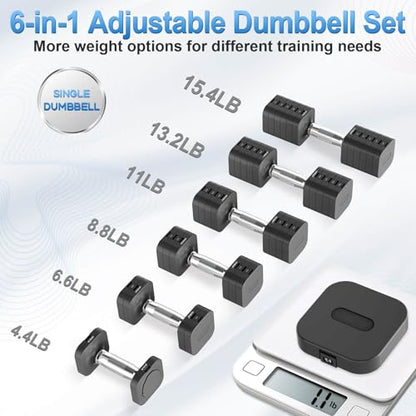 Hezeyferg 30.8LB Adjustable Dumbbell Set, Each Adjustable Weight Dumbbell with 6 Levels 4.4/6.6/8.8/11/13.2/15.4lb, Hand Weights Set for Men/Women Home Gym Exercise Workout - color: Black