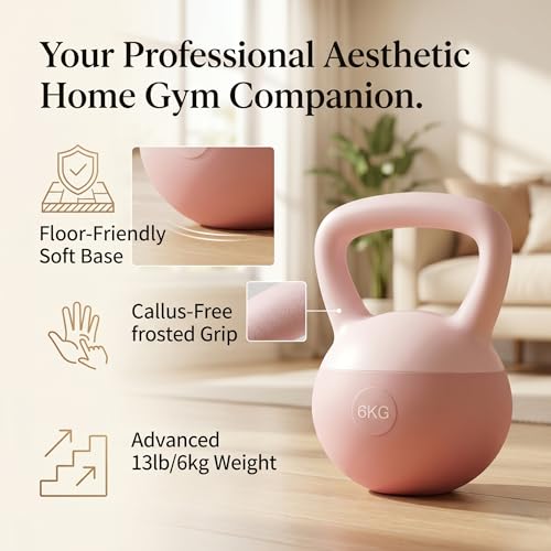 13lb Soft Kettlebell for Women, 10kg Strength Training Kettlebells for Home Gym, Steel Sand Filled PVC Kettle Bell with Wide Frosted Anti-Slip Handle for Glute & Full Body Workouts