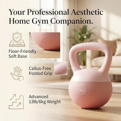 13lb Soft Kettlebell for Women, 10kg Strength Training Kettlebells for Home Gym, Steel Sand Filled PVC Kettle Bell with Wide Frosted Anti-Slip Handle for Glute & Full Body Workouts