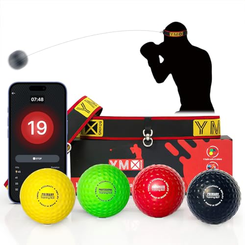YMX BOXING® Ultimate Reflex Ball Set with App - 4 Balls & 2 Headband - color: Black/Yellow/Red/Green