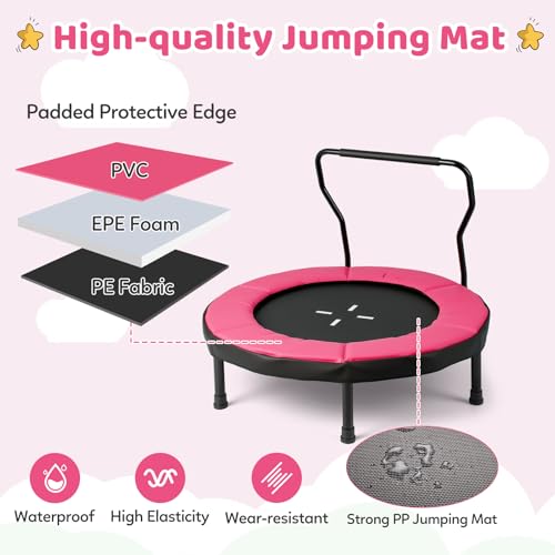 Goplus 40" Mini Trampoline for Kids, Indoor/Outdoor Fitness Trampoline with Foam Handlebar & Safety Pad, Home Workout Equipment for 3-6 Years Old Toddlers, Gift for Boys & Girls