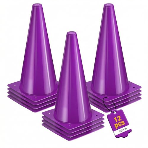 12 Inch Durable Cones,12pcs Versatile Plastic Traffic Cones and Soccer Cones for Sports Training,Agility Drills,Parking Safety,Basketball Training,Football Training.