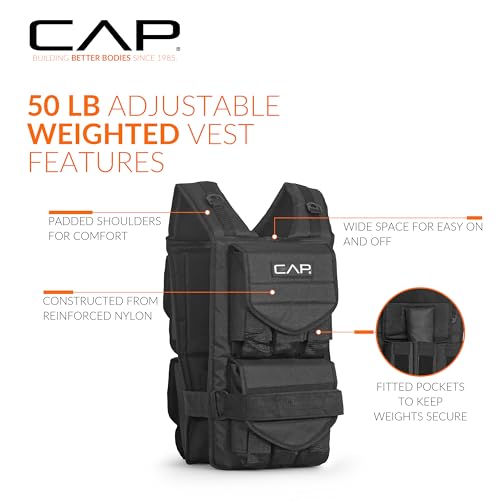 CAP Adjustable Weighted Vest 20–150 lbs for Strength Training, Running & Workouts, Weight Vest for Men & Women, Fitness Training Vest - style: 50lbs