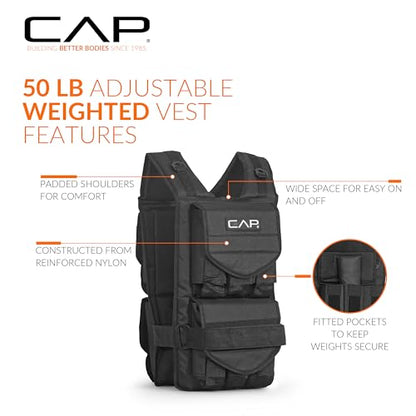 CAP Adjustable Weighted Vest 20–150 lbs for Strength Training, Running & Workouts, Weight Vest for Men & Women, Fitness Training Vest - style: 50lbs