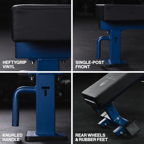 Titan Fitness TITAN Series Single Post Flat Bench, Rated 1,200 LB, 4" Thick HeftyGrip Vinyl Pad, Dedicated Home Gym Competition Weightlifting & Strength Training Utility Bench - color: Navy