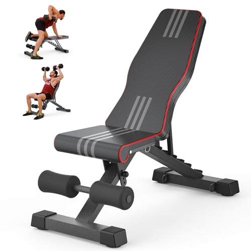 Adjustable Weight Bench for Bench Press, Heavy Duty Stable Workout Bench Foldable Weight Benches for Home Gym, Incline/Decline 90 Degree Bench Exercise Bench