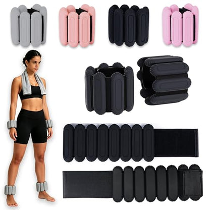 Wrist & Ankle Weights Set for Women (2pcs, 0.5kg Total), Adjustable Silicone Wearable Arm Leg Weighted Bangles, Portable Fitness Weights for Walking, Yoga, Pilates, Dance, Barre & Gym Exercise - color: Black