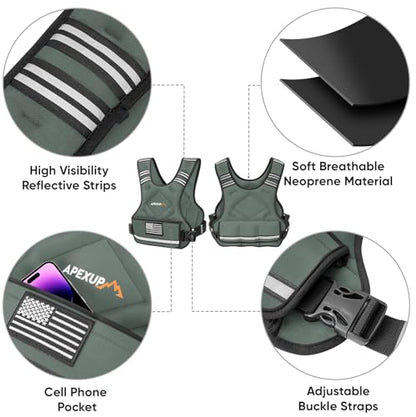 Adjustable Weighted Vest, 4-10lb/12-18lb/20-32lb Vest with 6 Ironsand Weights and Large Pocket, Weight Vest for Men Women Strength Training, Running, Walking - color: Grey, size: 4-10lbs