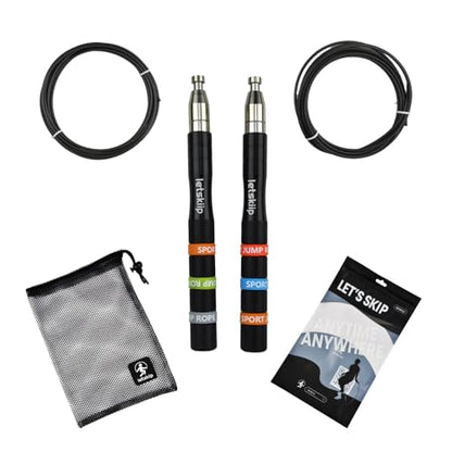 Speed Jump Rope for CrossFit & Boxing - Secure Self-Locking Adjustable Skipping Rope for Men & Women - Anti-Slip Aluminum Handles & Smooth Ball Bearings for Double Unders, HIIT, Home Gym (2 Cables Included)