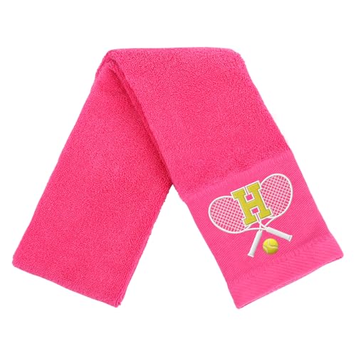 Tennis Towel,Tennis Gift for Men, Women,Lovers,13”x 43” Cotton Embroidered Tennis Towels (Pink, Initial-H) - color: Pink, size: Initial-H