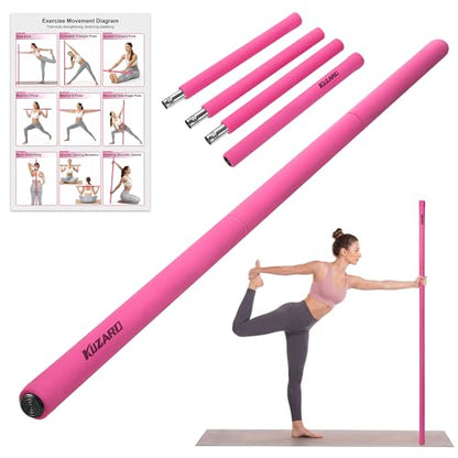 Yoga Stick, 58 Inch Mobility Stick with 3 Adjustable Lengths. Threaded Stable Alloy Steel Exercise Equipment for Stretching, Fitness, Posture Correction & Therapy - For Women & Kids at Home