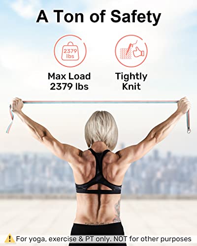 Yoga Strap/Stretch Bands [15+ Colors, 6/8/10 Feet Options] with Extra Safe Adjustable D-Ring Buckle, Durable and Comfy Delicate Texture - Best for Daily Stretching, Physical Therapy, Fitness