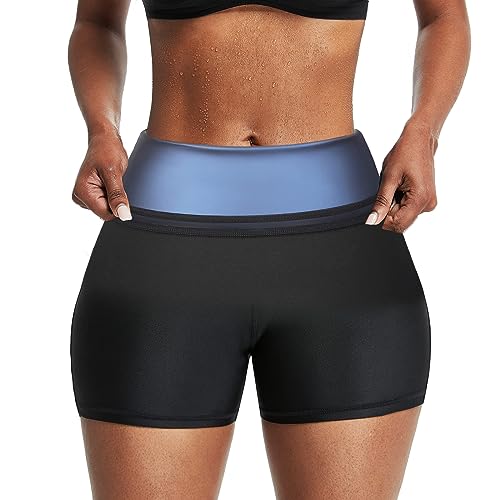 Sauna Sweat Shorts Pants Compression Workout Gym Exercise Waist Trainer Body Shaper Thighs Tummy Control - color: Dark Blue, size: Small-Medium