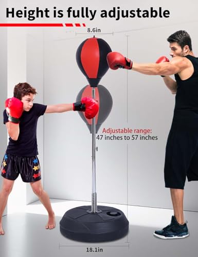 Punching Bag with Stand, Heavy Boxing Bag Height Adjustable Reflex Bar and Speed Punching Bag for Adults & Youth, Home Gym Training Equipment for MMA Fitness Stress Relief