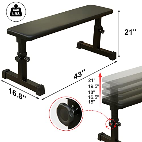 Flat Weight Bench, 5 Level Adjustable Height Flat Utility Weight Bench, 400lb Capacity Adjustable Strength Training Bench Press for Home Gym Weight Training and Ab Exercises