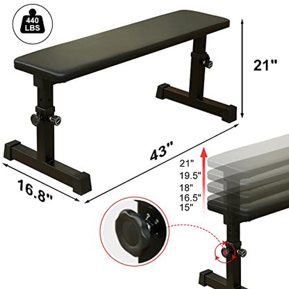 Flat Weight Bench, 5 Level Adjustable Height Flat Utility Weight Bench, 400lb Capacity Adjustable Strength Training Bench Press for Home Gym Weight Training and Ab Exercises