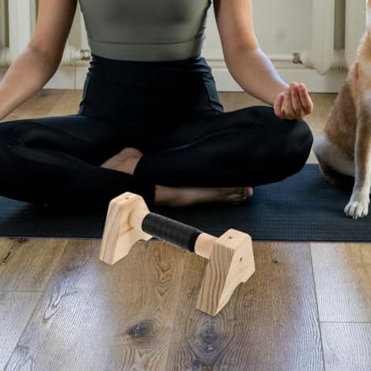 Wooden Push up Bars Parallettes Beech Wood Pushup Handles Non-slip Strength Training Gym Equipment for Men and Women Home Workout Calisthenics Stand 30cm Pair