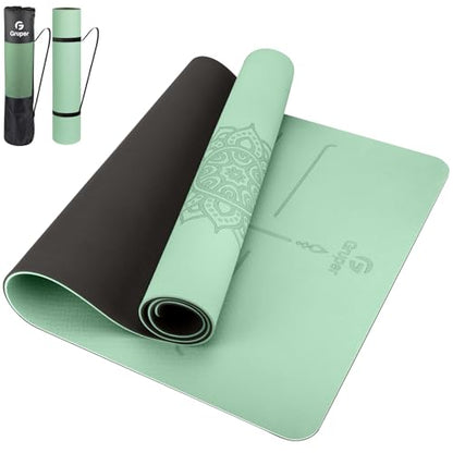 Gruper Yoga Mat Non Slip TPE Extra Wide Yoga Mat with Alignment Mark, 72"L x 32"W x 0.32"/0.24"Th (183cm x 80cm x 8mm/6mm), Anti-Tear Exercise Mat with Carrying Strap and Bag, Workout Mats for Yoga, Pilates