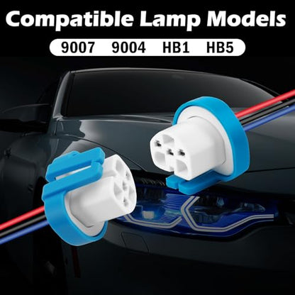 2PCS Headlight Wiring Harness,3 Pin Headlight Harness Replacement 9007 9004 HB1 HB5 Ceramic High Tempreture Resistant,Universal Headlights Connector Plug Car Accessories