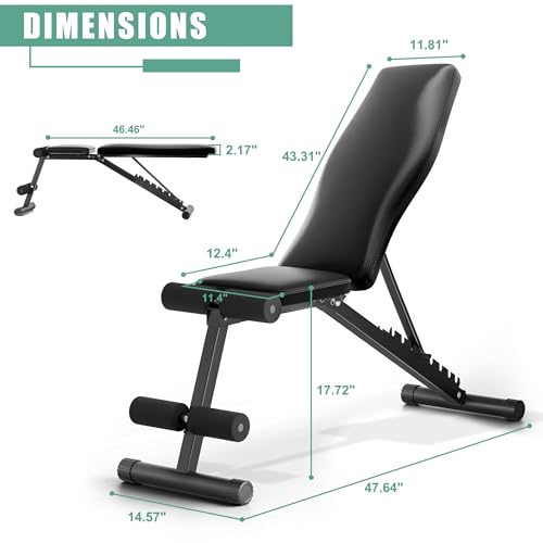 Adjustable Weight Bench for Home Gym Olympic Workout Bench with 700 LB Capacity Dumbbell Exercise Incline/Decline Bench for Strength Training and Full Body Workout