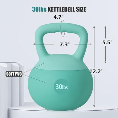 SogesPower Soft Kettlebells, Iron Sand Filled Strength Training Weights, Shock-Proof with Wide-Grip Handle, Fitness Kettlebells for Home Gym - color: 30LBS-Mint Green