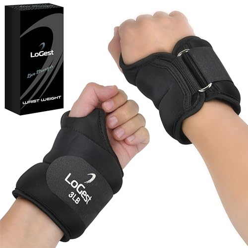 LoGest Wrist Weight with Thumb Loops & Hook-and-Loop Closures - 1lb, 2lbs, 2.5lbs, 3lbs - Sold in Pairs - Comfortable & Secure Neoprene Wrist Weights for Walking, Running, Cardio, Physical Therapy - color: 3LB Pair Black